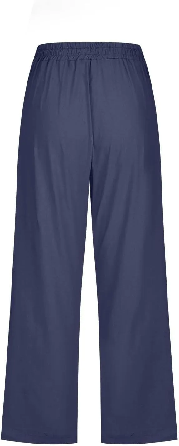 Capri Pants for Women 2025 Swmmer Elastic Waist Linen Pants Drawstring Straight Leg Capris Comfy Lounge Pants Trousers