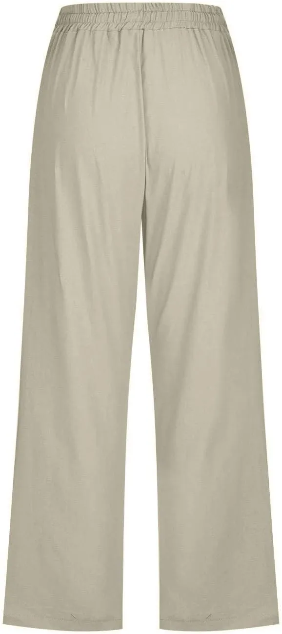 Capri Pants for Women 2025 Swmmer Elastic Waist Linen Pants Drawstring Straight Leg Capris Comfy Lounge Pants Trousers