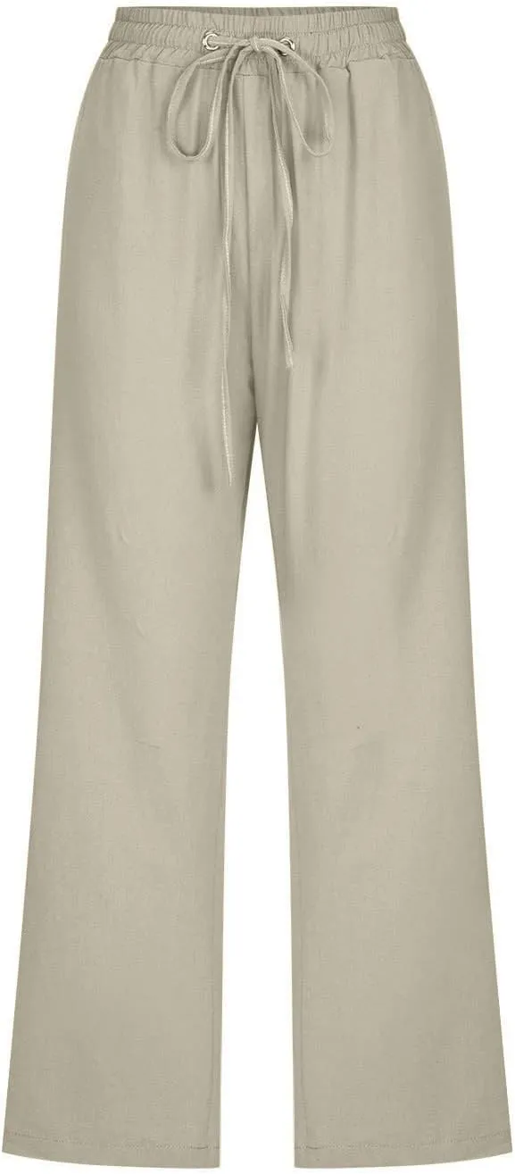 Capri Pants for Women 2025 Swmmer Elastic Waist Linen Pants Drawstring Straight Leg Capris Comfy Lounge Pants Trousers