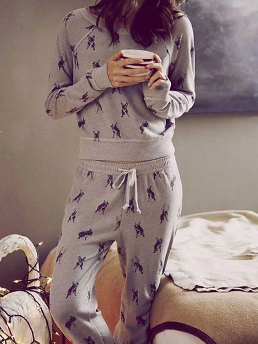 Casual Loose Print Long Sleeve Suit