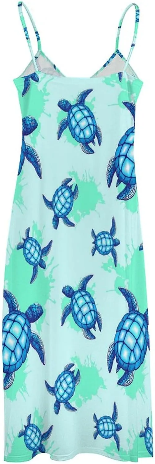 Casual Loose Sleeveless Dress for Women, Sexy V Neck Flowy Maxi Dress, Beach Vacation Spaghetti Strap Sundress