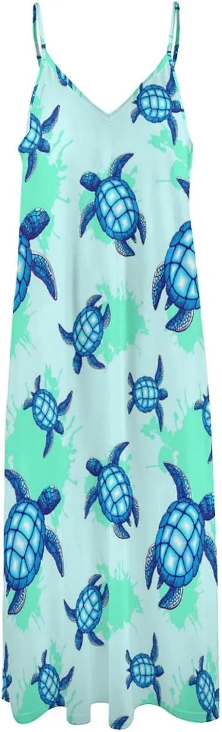 Casual Loose Sleeveless Dress for Women, Sexy V Neck Flowy Maxi Dress, Beach Vacation Spaghetti Strap Sundress