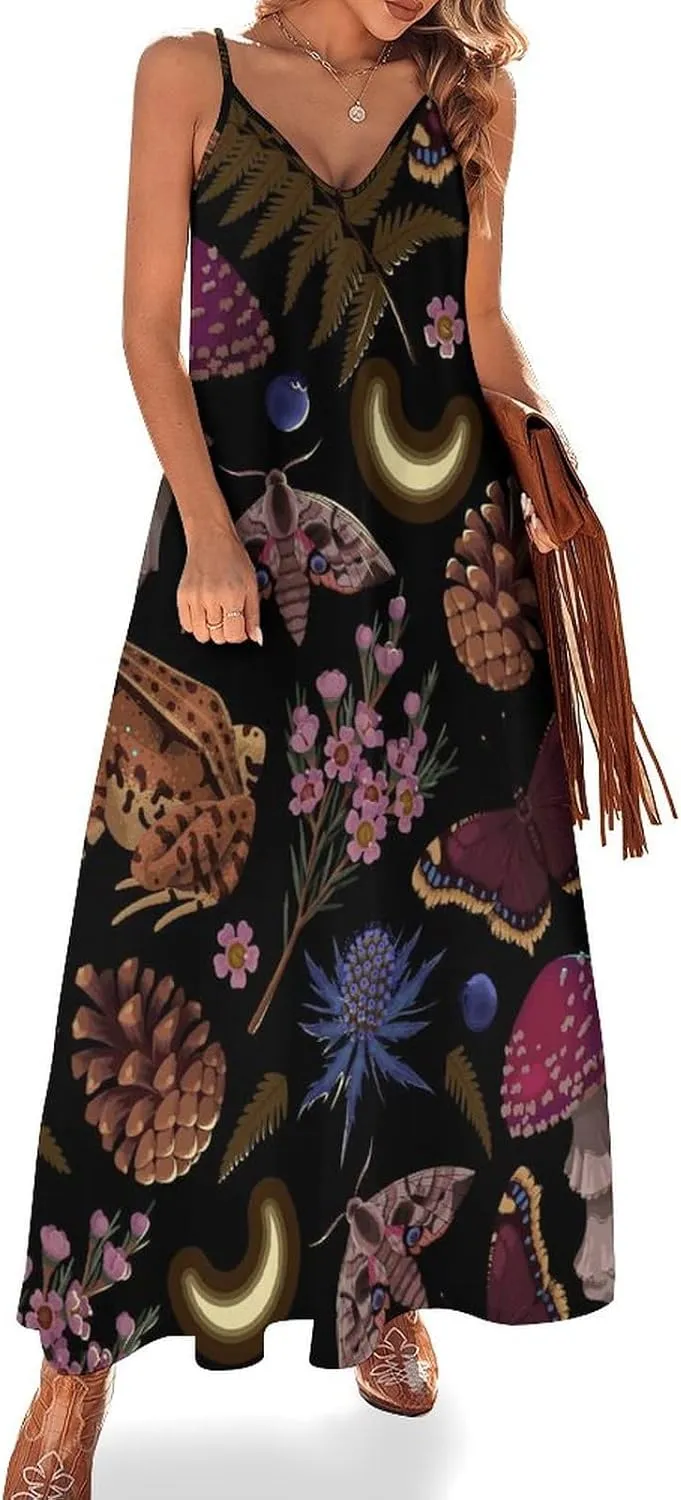 Casual Loose Sleeveless Dress for Women, Sexy V Neck Flowy Maxi Dress, Beach Vacation Spaghetti Strap Sundress