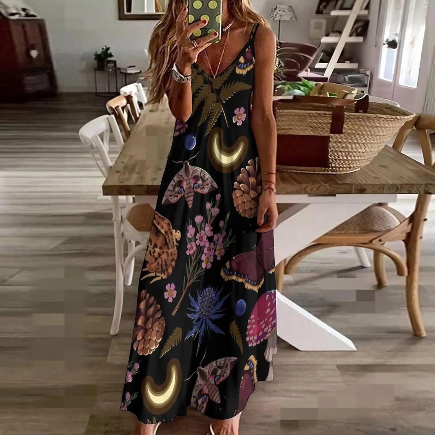 Casual Loose Sleeveless Dress for Women, Sexy V Neck Flowy Maxi Dress, Beach Vacation Spaghetti Strap Sundress