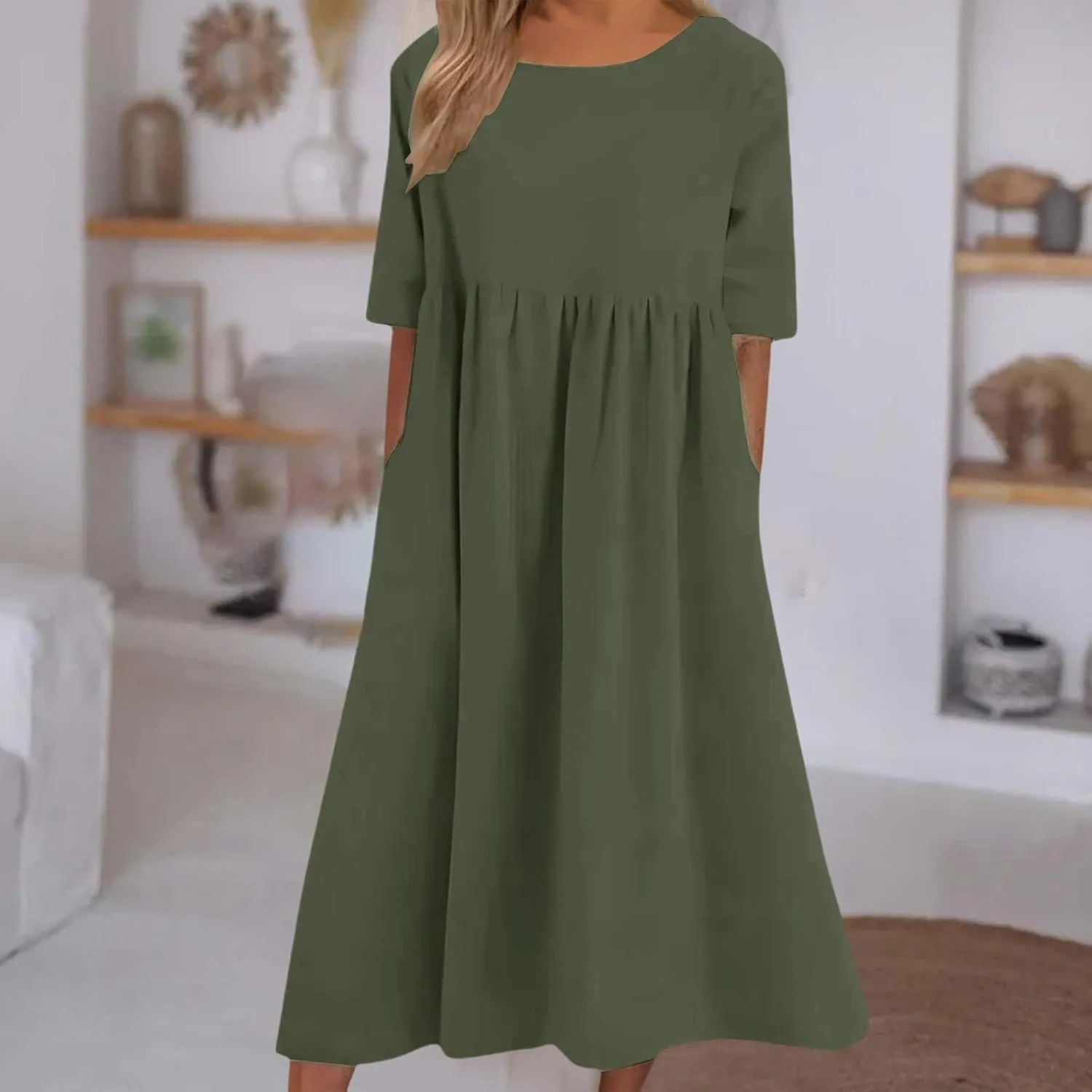 Casual Summer Dresses for Women 2025,Women's Plus Size Dress Oversized Boho Summer Crewneck Beach Dresses with Pockets