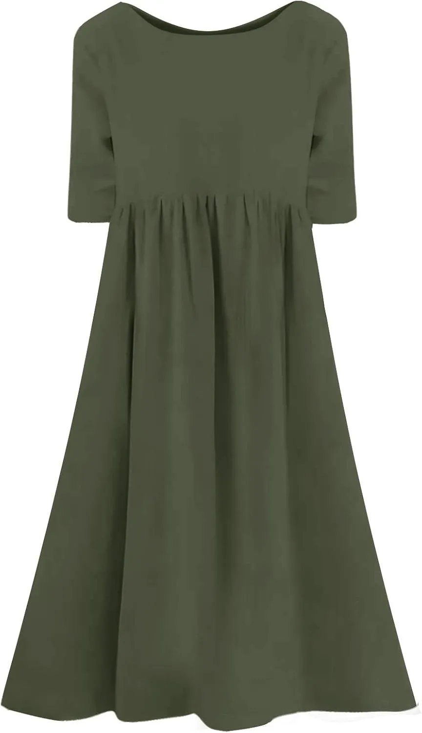 Casual Summer Dresses for Women 2025,Women's Plus Size Dress Oversized Boho Summer Crewneck Beach Dresses with Pockets