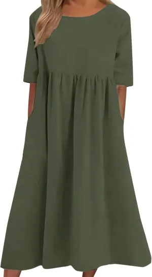 Casual Summer Dresses for Women 2025,Women's Plus Size Dress Oversized Boho Summer Crewneck Beach Dresses with Pockets