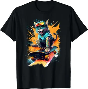 Cat Riding a Skateboard Graphic T-Shirt