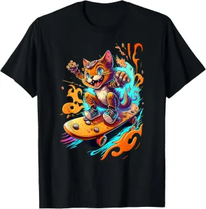 Cat Riding a Skateboard Graphic T-Shirt