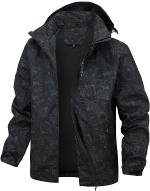 Chaos World Men's Rain Jacket With Hood Windbreaker Lightweight Waterproof Raincoat Trench Coat Camping Gear