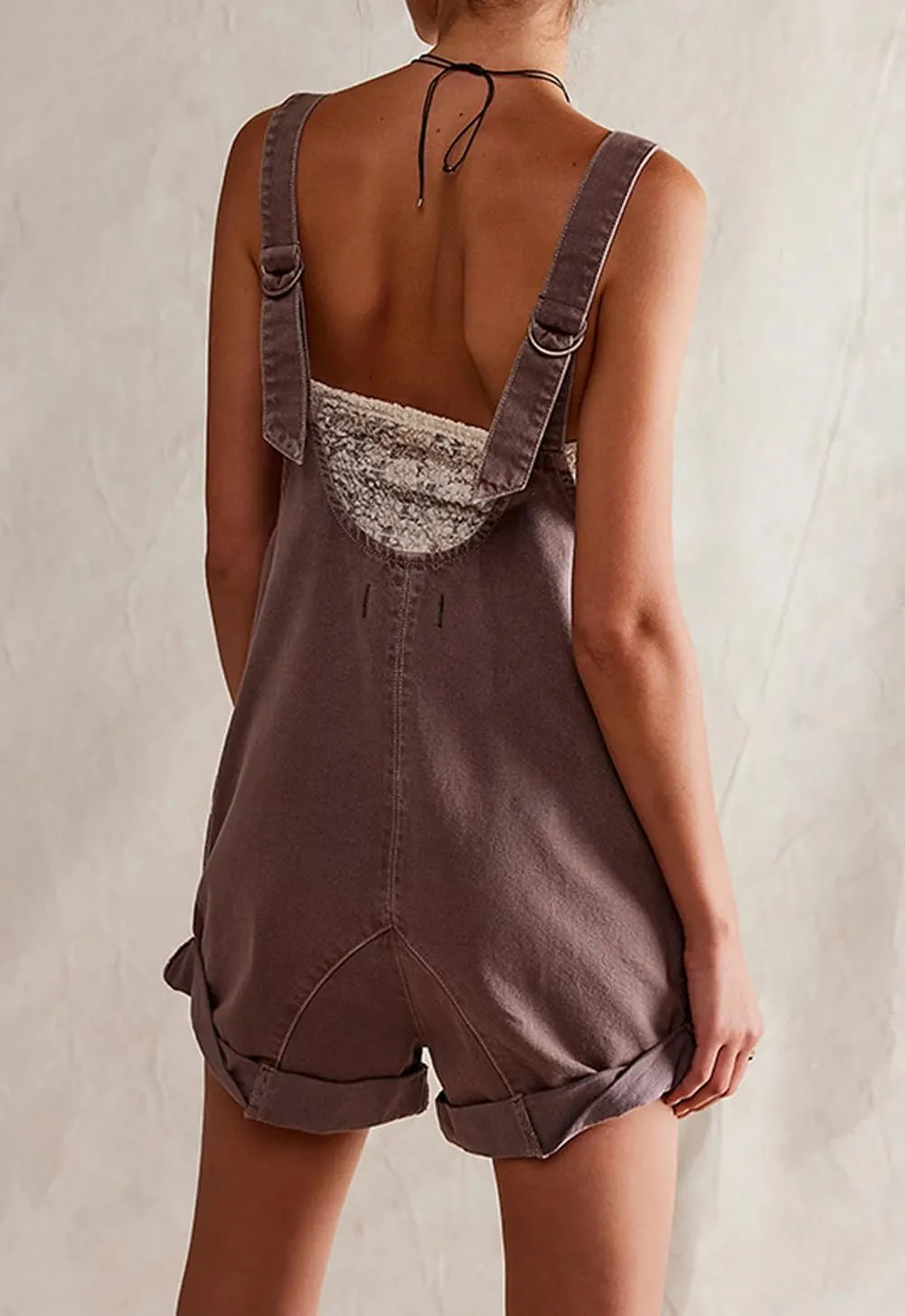 CHARTOU Women Casual Denim Short Overalls Rolled Cuff Barrel Shorts Jumpsuit Rompers
