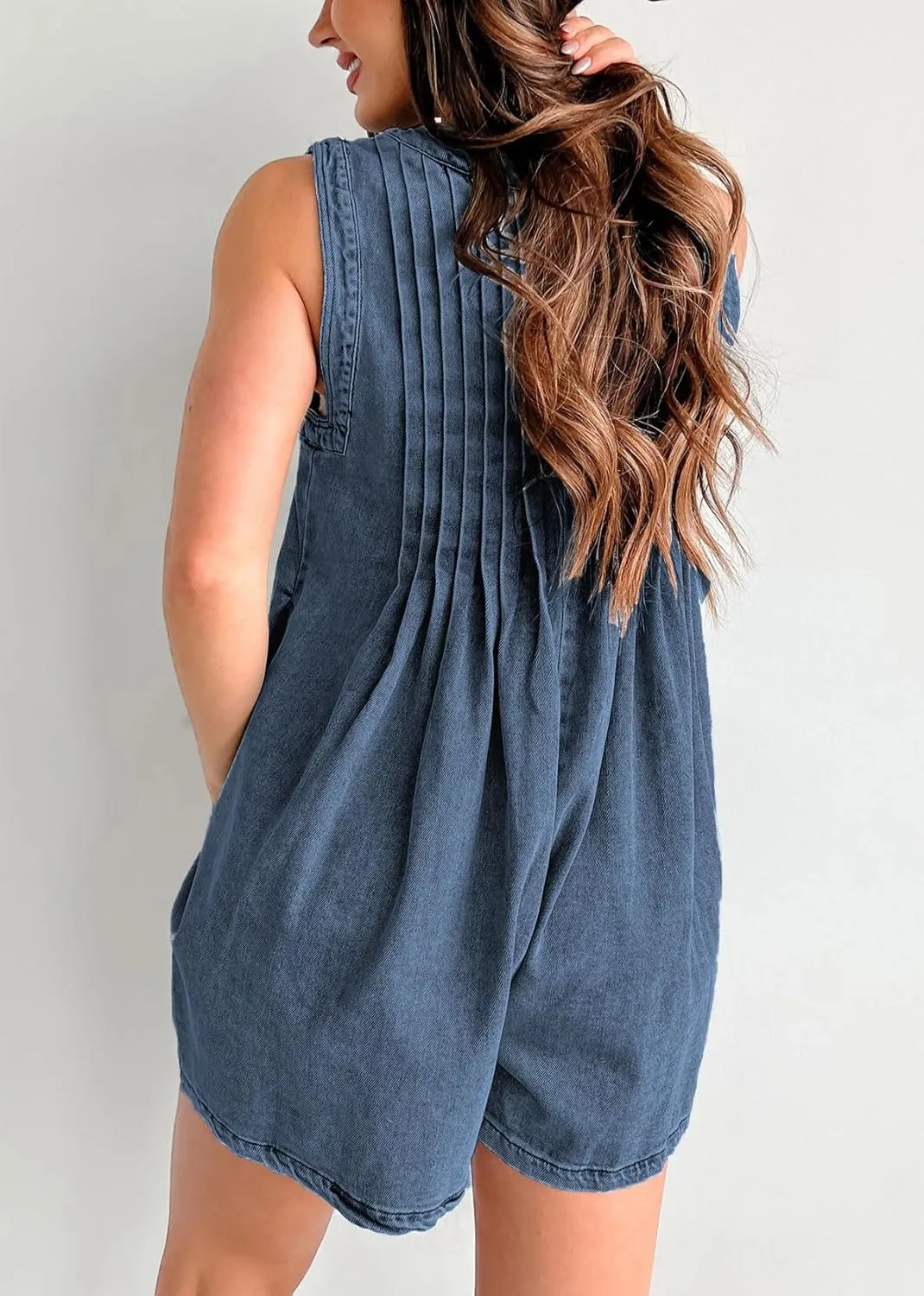 CHARTOU Women Summer Denim Overalls Shorts Romper Jean Jumpsuit Sleeveless Shortalls Flowy Ruffle Romper Pockets