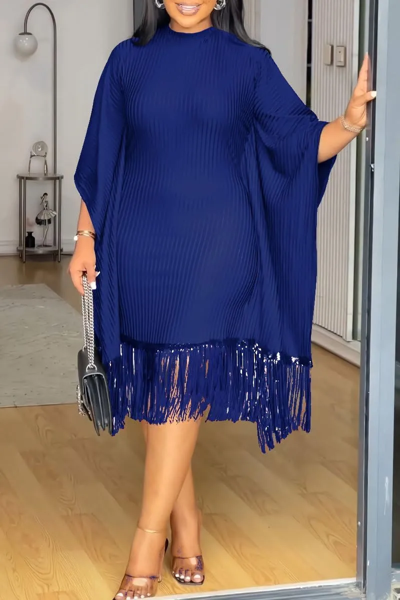 chicyes Women's Dresses for Curvy Sequin Fringe 3/4 Sleeve Cocktail Midi Maxi Dress Sparkly Plus Size Party Outfits