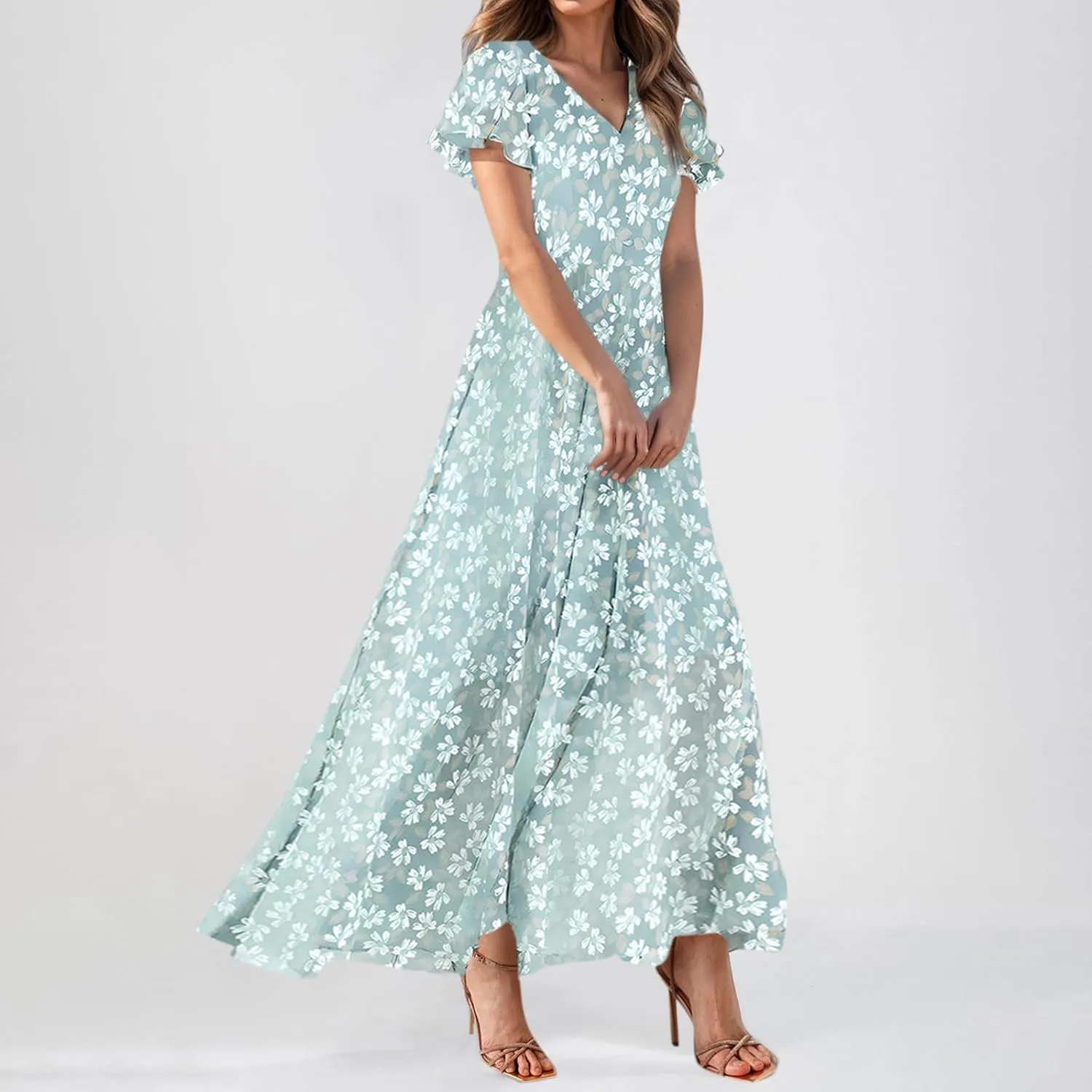 Chiffon Dresses for Women Swing Flowy Ruffle Hem Swing Womens Dresses Chiffon Dress Summer Beach Casual Dresses