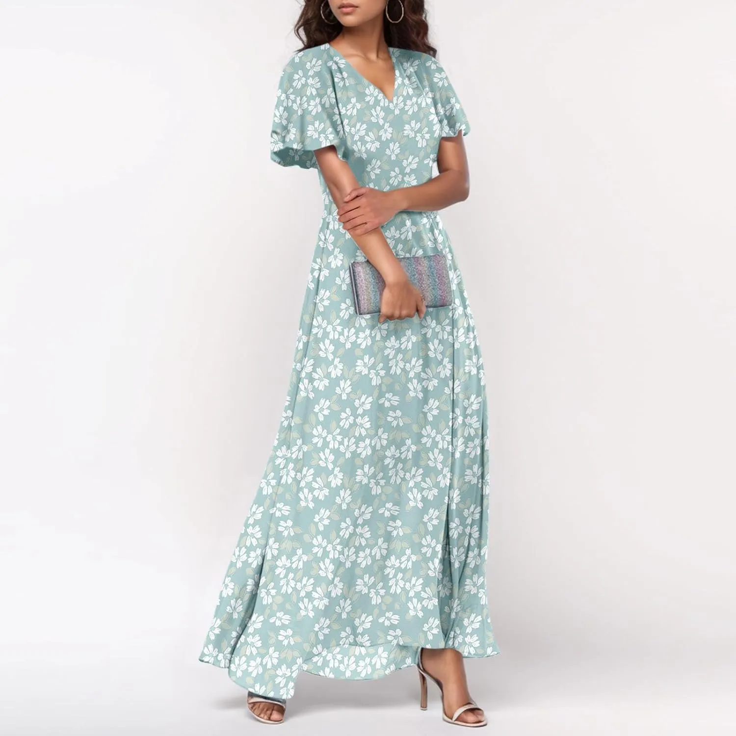 Chiffon Dresses for Women Swing Flowy Ruffle Hem Swing Womens Dresses Chiffon Dress Summer Beach Casual Dresses