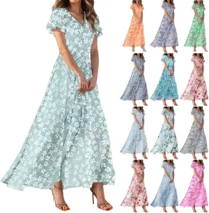 Chiffon Dresses for Women Swing Flowy Ruffle Hem Swing Womens Dresses Chiffon Dress Summer Beach Casual Dresses