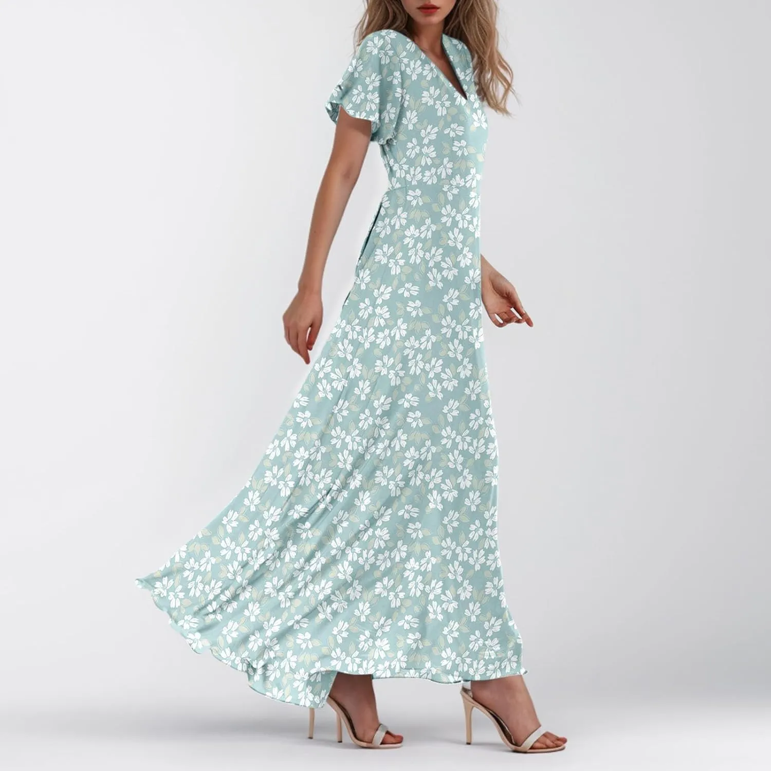 Chiffon Dresses for Women Swing Flowy Ruffle Hem Swing Womens Dresses Chiffon Dress Summer Beach Casual Dresses