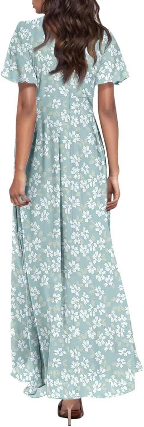 Chiffon Dresses for Women Swing Flowy Ruffle Hem Swing Womens Dresses Chiffon Dress Summer Beach Casual Dresses