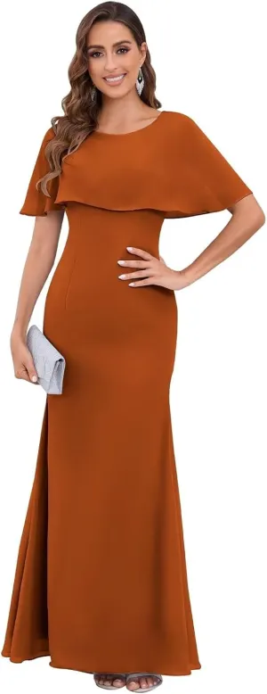Chiffon Mermaid Mother of The Bride Dresses for Wedding Long Mermaid Formal Evening Dress with Cape