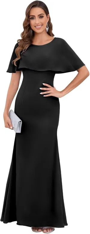 Chiffon Mermaid Mother of The Bride Dresses for Wedding Long Mermaid Formal Evening Dress with Cape