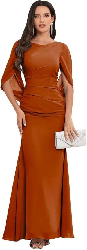 Chiffon Mermaid Mother of The Bride Dresses for Women Long Cape Sleeve Elegant Formal Evening Dress