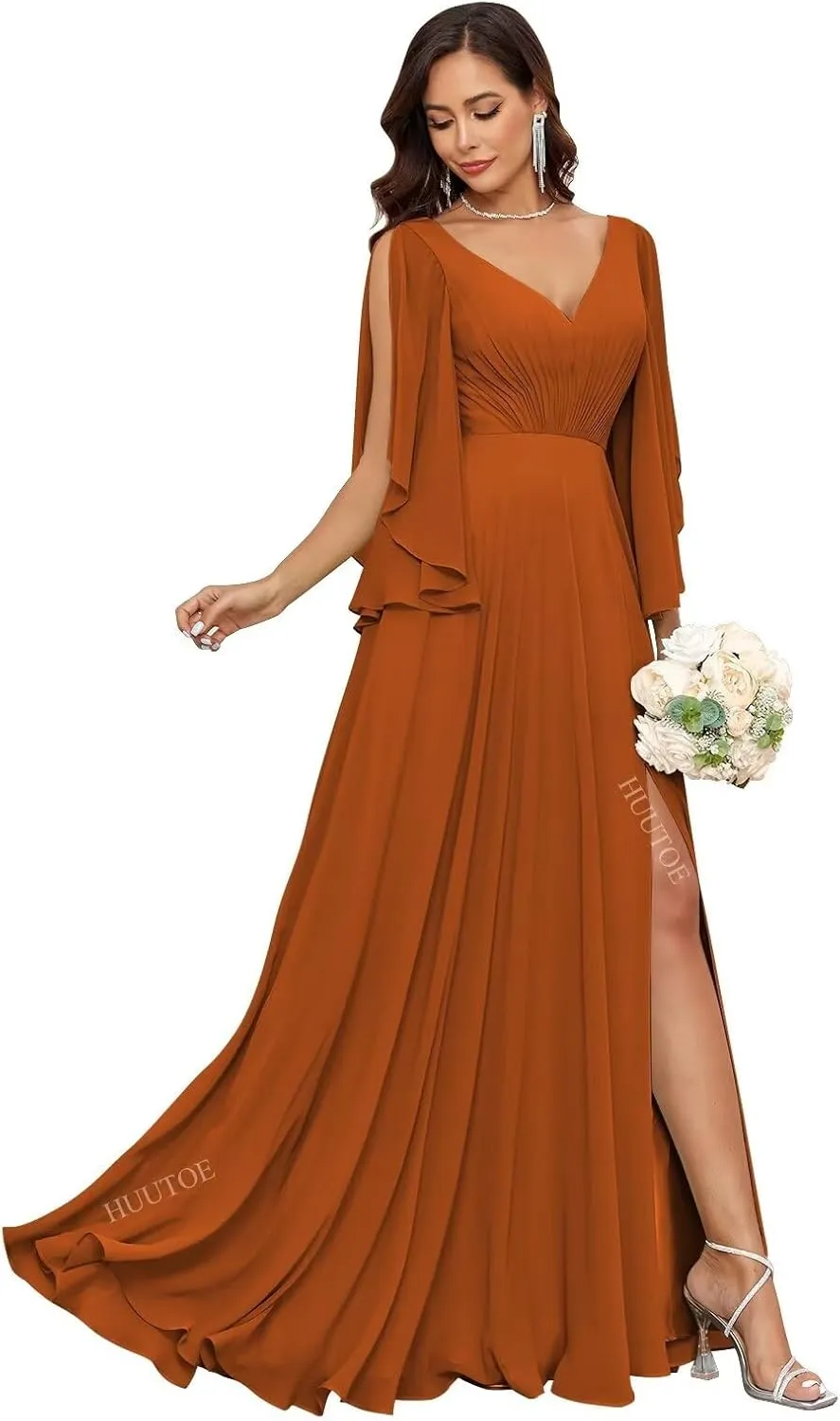 Chiffon Mother of Bride Dresses for Wedding V Neck Bridesmaid Dress with Slit Formal Dresses for Women Wedding Guest