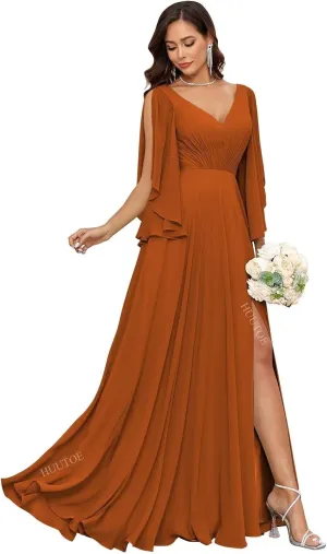 Chiffon Mother of Bride Dresses for Wedding V Neck Bridesmaid Dress with Slit Formal Dresses for Women Wedding Guest