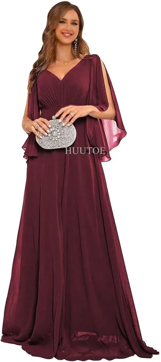 Chiffon Mother of Bride Dresses for Wedding V Neck Bridesmaid Dress with Slit Formal Dresses for Women Wedding Guest
