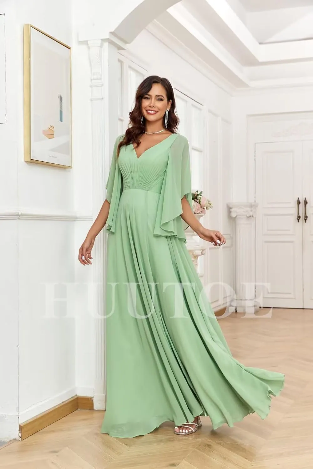 Chiffon Mother of Bride Dresses for Wedding V Neck Bridesmaid Dress with Slit Formal Dresses for Women Wedding Guest