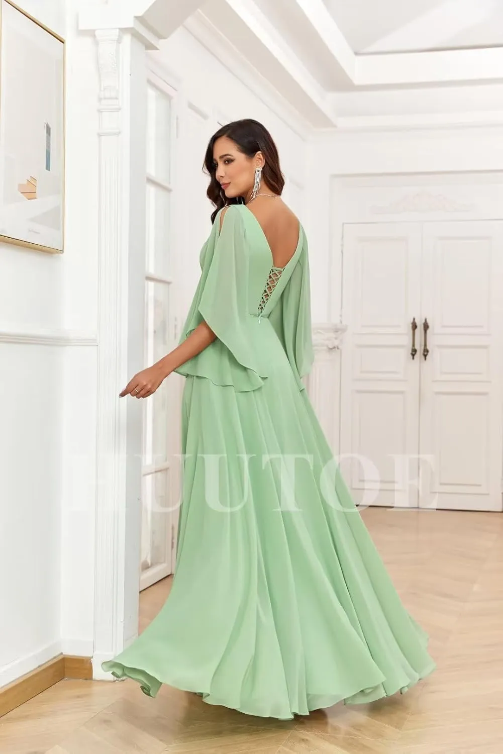 Chiffon Mother of Bride Dresses for Wedding V Neck Bridesmaid Dress with Slit Formal Dresses for Women Wedding Guest