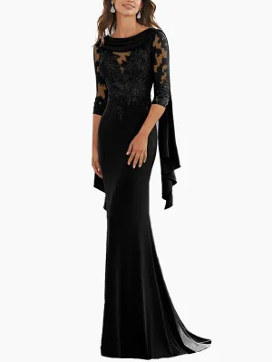 Chiffon Mother of The Bride Dresses for Wedding Guest 3/4 Sleeves Formal Dresses Evening Gowns