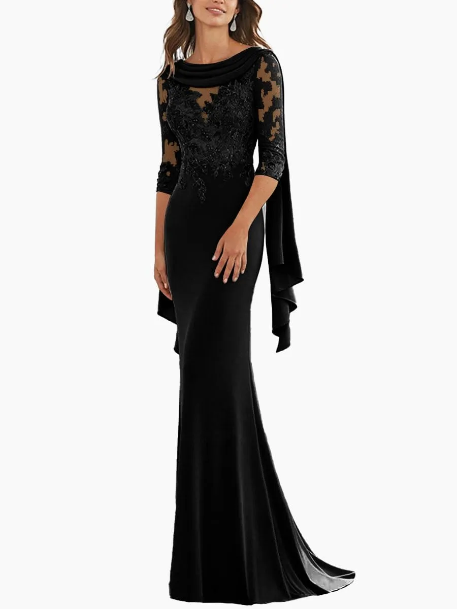 Chiffon Mother of The Bride Dresses for Wedding Guest 3/4 Sleeves Formal Dresses Evening Gowns