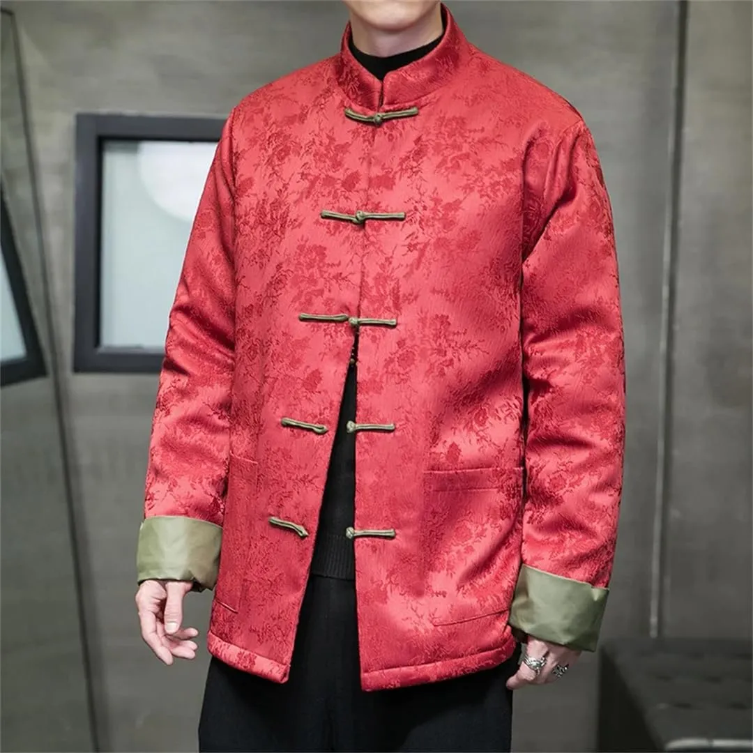 Chinese Style Autumn Winter Jackets Men Printed Retro Disc Buckle Thicken Warm Tang Suit Cotton Padded Coat