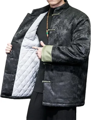 Chinese Style Autumn Winter Jackets Men Printed Retro Disc Buckle Thicken Warm Tang Suit Cotton Padded Coat