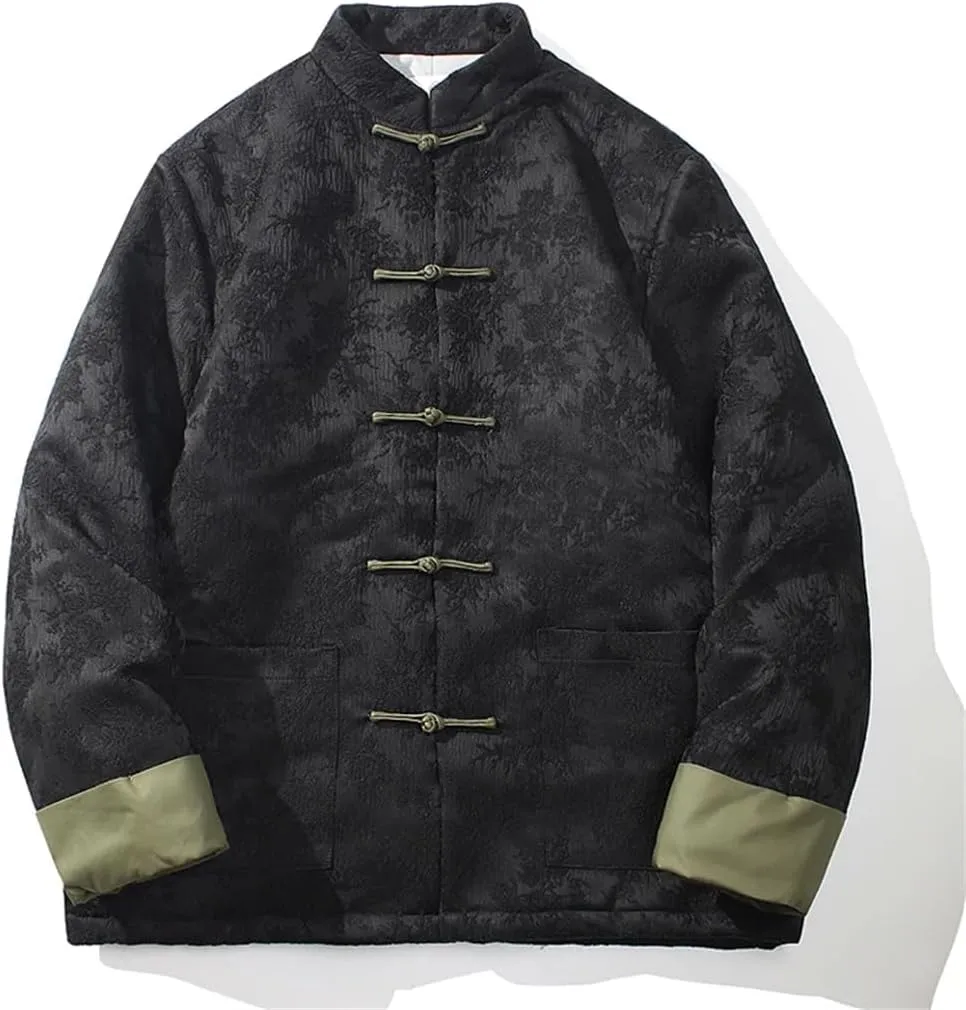 Chinese Style Autumn Winter Jackets Men Printed Retro Disc Buckle Thicken Warm Tang Suit Cotton Padded Coat