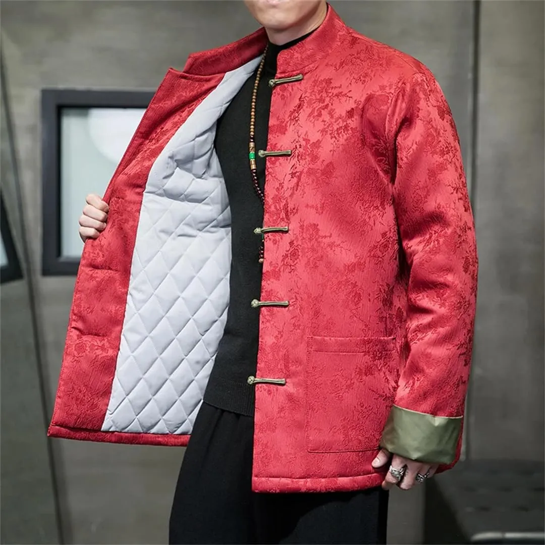 Chinese Style Autumn Winter Jackets Men Printed Retro Disc Buckle Thicken Warm Tang Suit Cotton Padded Coat