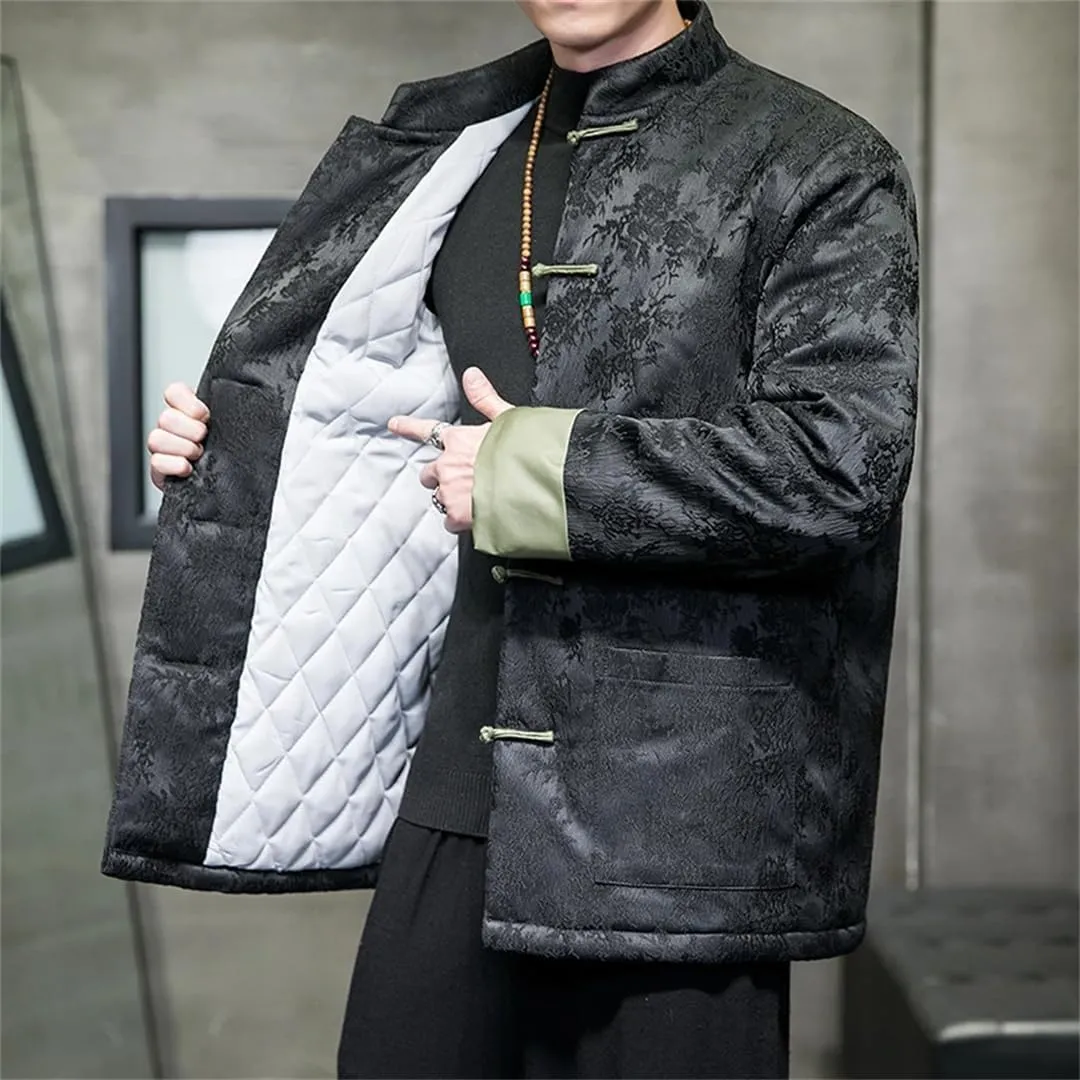 Chinese Style Autumn Winter Jackets Men Printed Retro Disc Buckle Thicken Warm Tang Suit Cotton Padded Coat