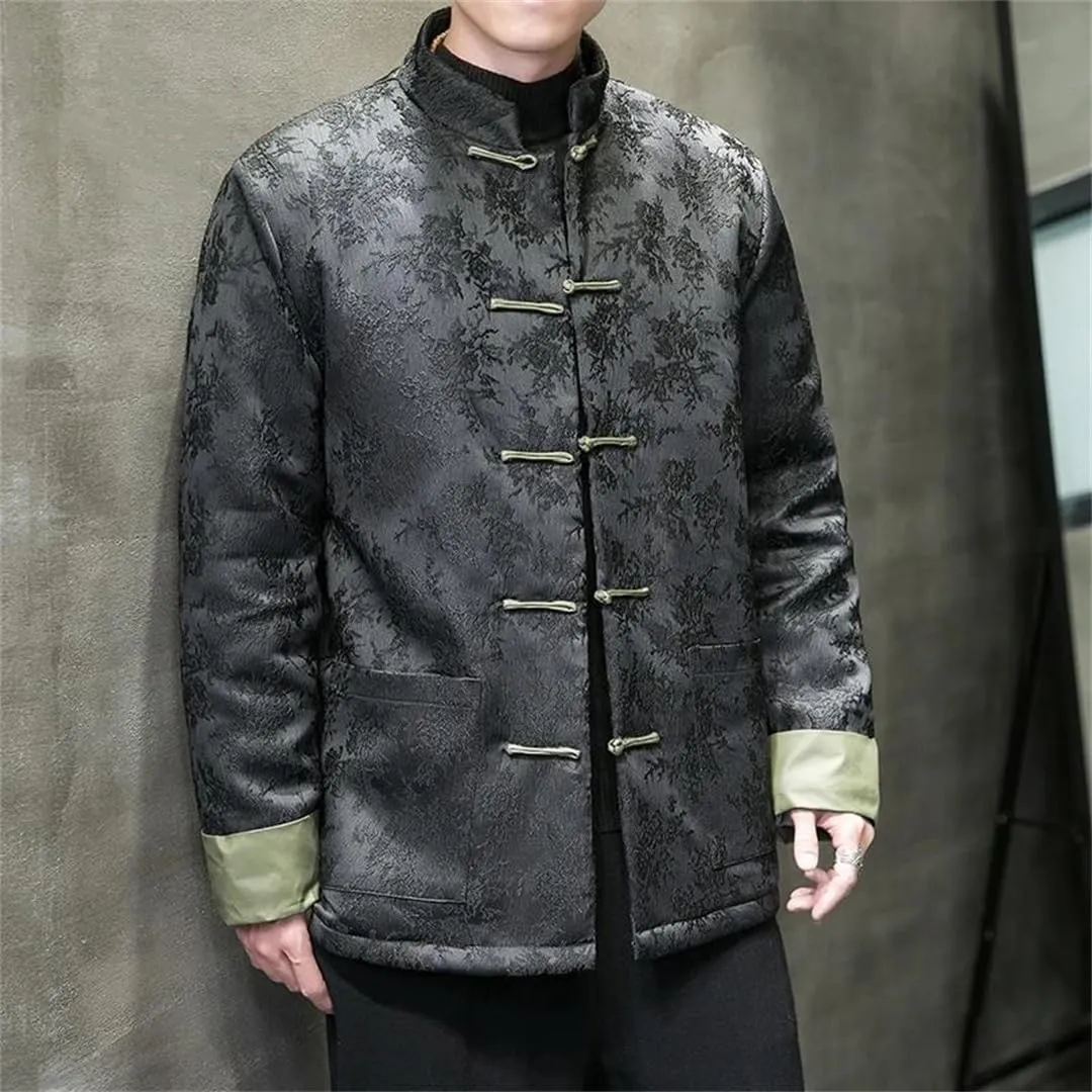 Chinese Style Autumn Winter Jackets Men Printed Retro Disc Buckle Thicken Warm Tang Suit Cotton Padded Coat