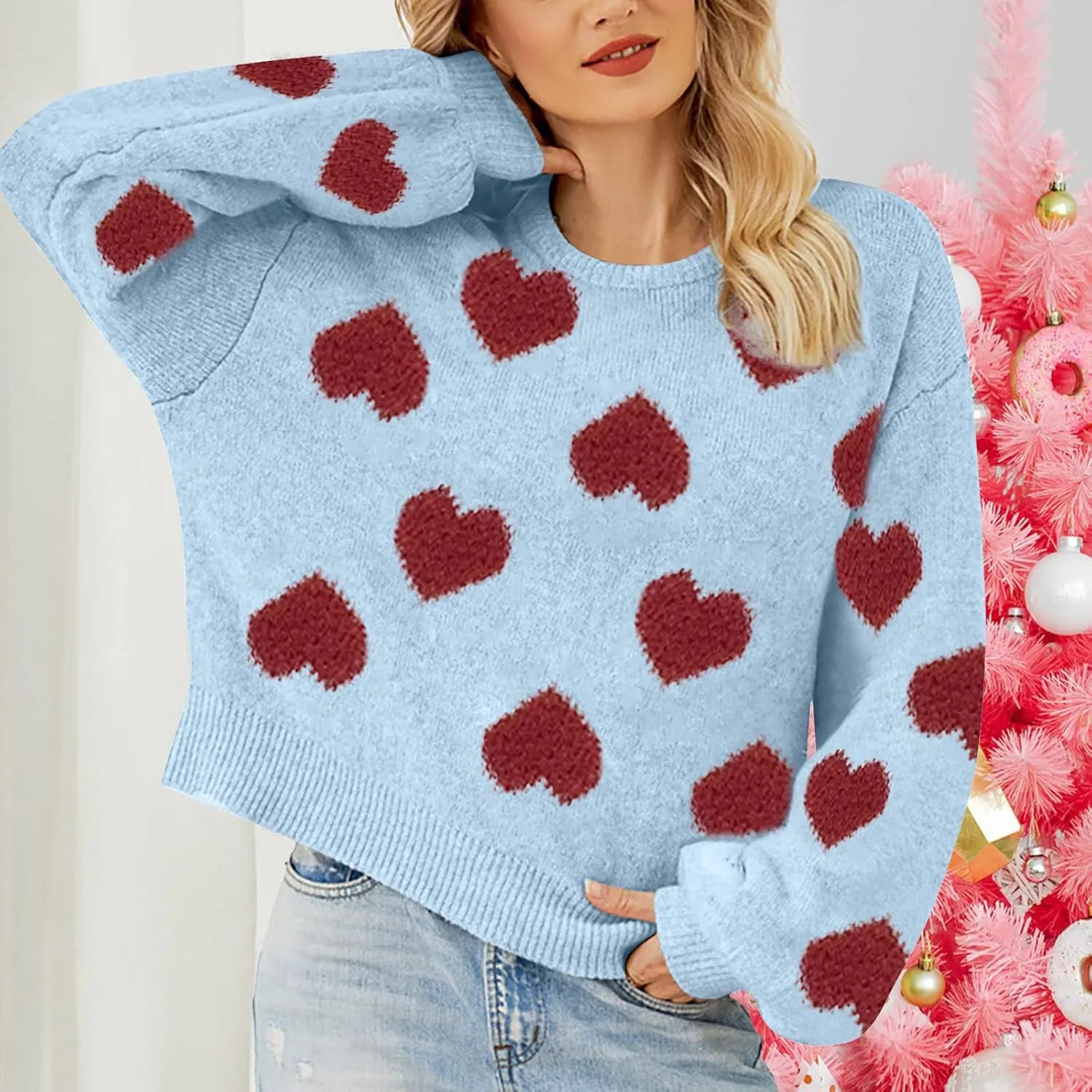 Christmas Sweater for Women Cute Merry Xmas Santa Holiday Pullover Crewneck Knit Sweatshirts Tops