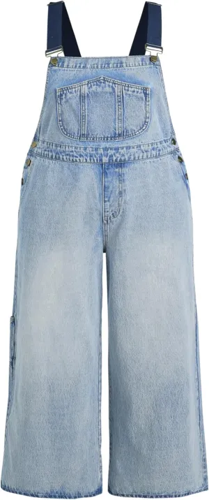 CIDER Women??s Plus Size Denim Overall Bib Wide Leg Adjustable Strap Jean Jumpsuits with Pockets