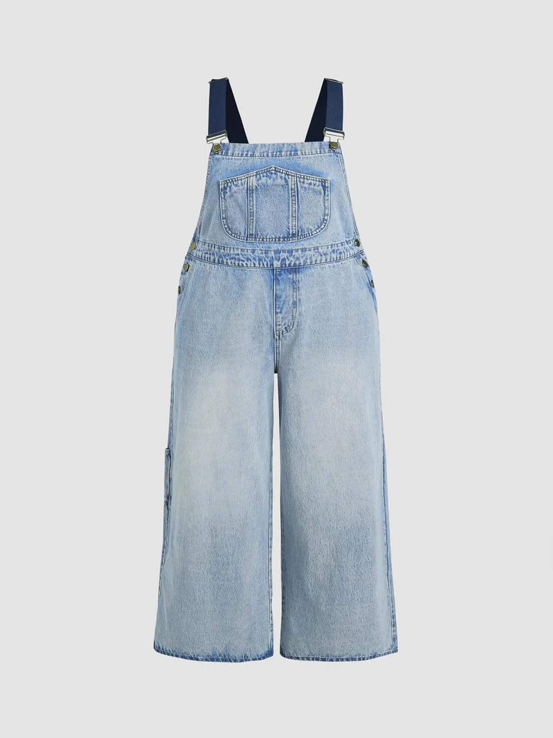 CIDER Women??s Plus Size Denim Overall Bib Wide Leg Adjustable Strap Jean Jumpsuits with Pockets
