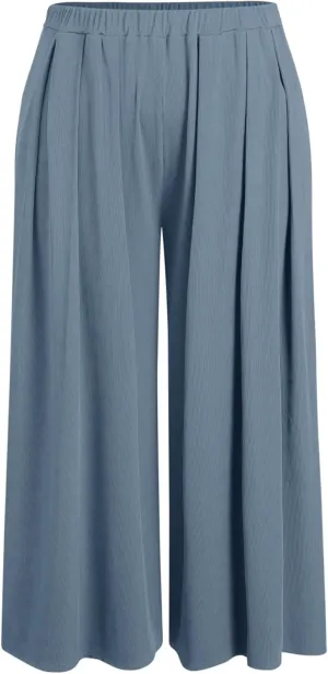 CIDER Womens Plus Size Wide Leg Pants Palazzo Flowy Elastic Waist Pants with Pockets