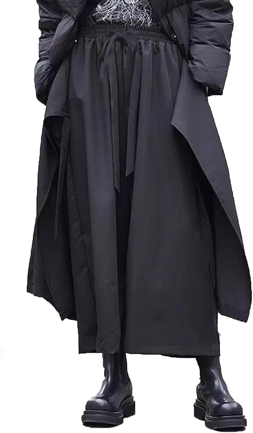 CLANMILUMS Men Women's Black Skirt Pants Loose Harem Pant Unisex Casual Harajuku Kimono Trousers