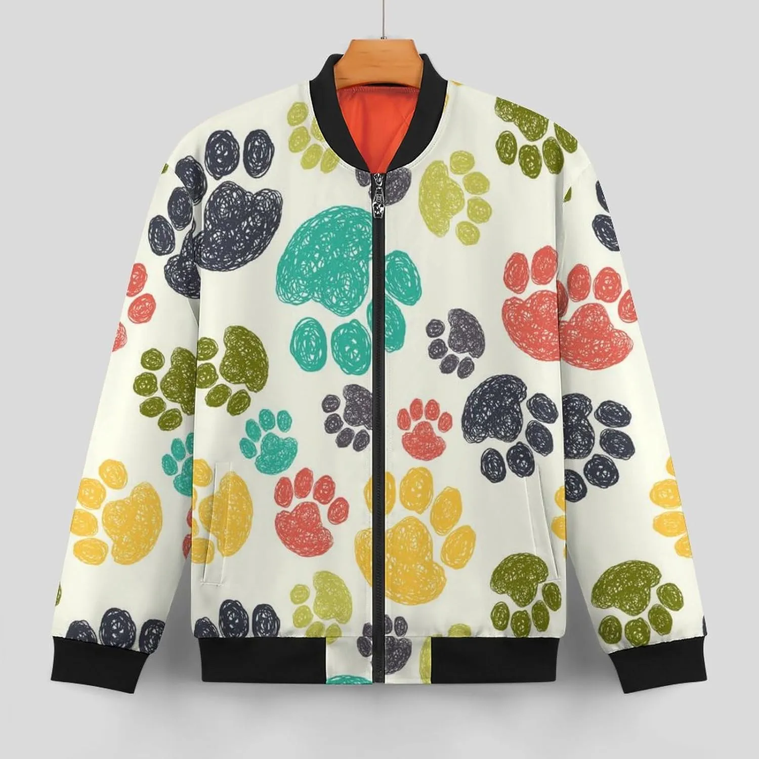 Colorful Doodle Paw Print Men's Bomber Jacket Lightweight Windbreaker Fashion Spring Fall Coats Casual Jackets for Men