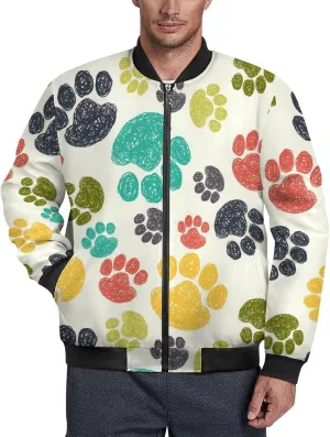 Colorful Doodle Paw Print Men's Bomber Jacket Lightweight Windbreaker Fashion Spring Fall Coats Casual Jackets for Men