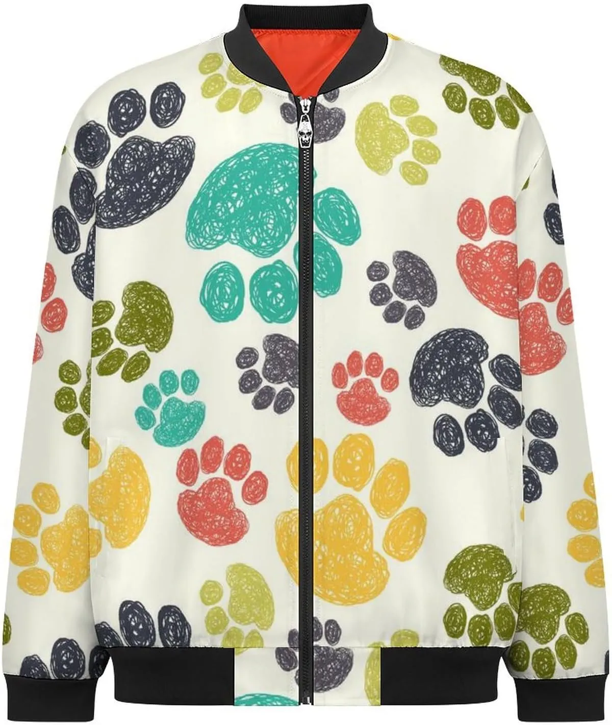 Colorful Doodle Paw Print Men's Bomber Jacket Lightweight Windbreaker Fashion Spring Fall Coats Casual Jackets for Men
