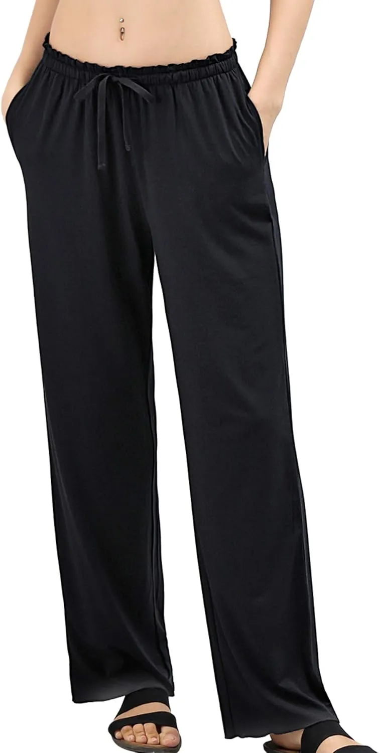 COLORFULLEAF Women's Bamboo Rayon Pajamas Pants Wide Leg Yoga Pants Casual Loose Cozy Sweatpants with Pockets