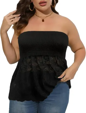Comeon Plus Size Tube Top for Women Strapless Pleated Off The Shoulder Tops Sexy Summer Tunic Tank Top Soft Casual Cami