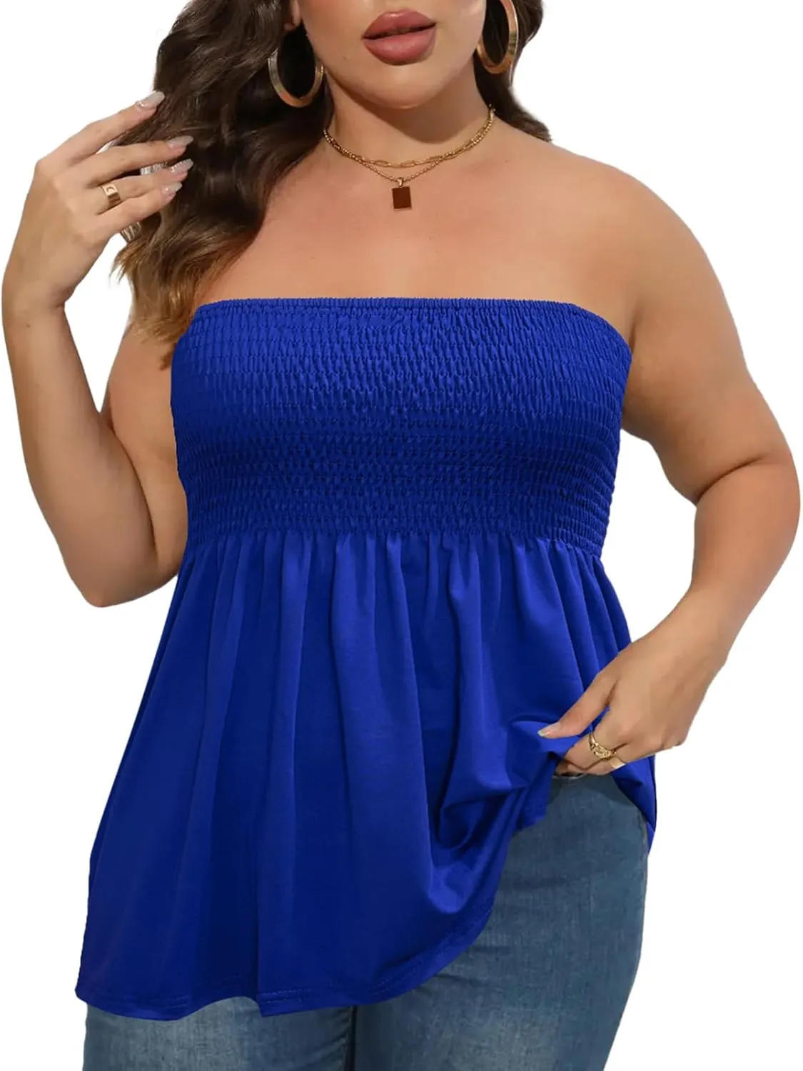 Comeon Plus Size Tube Top for Women Strapless Pleated Off The Shoulder Tops Sexy Summer Tunic Tank Top Soft Casual Cami