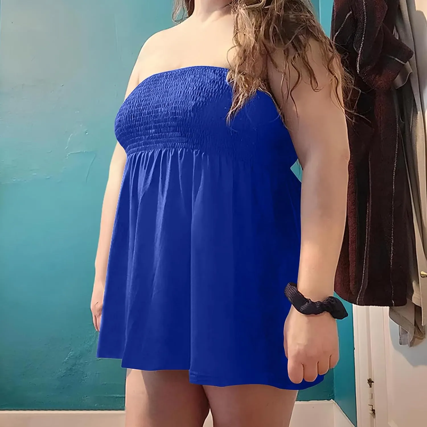 Comeon Plus Size Tube Top for Women Strapless Pleated Off The Shoulder Tops Sexy Summer Tunic Tank Top Soft Casual Cami